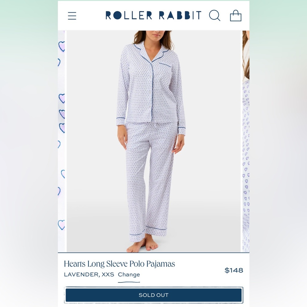 Roller Rabbit Lavender Hearts Long Sleeve Polo PJs